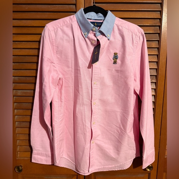 Polo Ralph Lauren Other - Boys Polo Bear Cotton Oxford Long Sleeve Shirt XL (16/18) Pink Blue